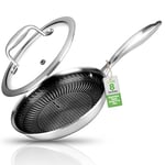 Nutrichef Poêle à frire en acier inoxydable de 20,3 cm – Poêle à frire Triply Kitchenware avec revêtement anti-adhésif et résistant aux rayures Motif nid d'abeille texturé au feu NC3PL8