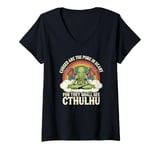 Womens Funny Cthulhu Mythos Quote, Retro Yoga Cthulhu V-Neck T-Shirt