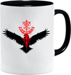 Jungle Mug Tasse viking nordique | Idée cadeau pour les hommes âgés, papa, grand-père, tasse à café, motif viking, tête de mort, chope à bière thors hammer (VIKING008)