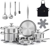 16-Piece Stainless Steel Pots and Pans Set, Non-Toxic Cookware Variety Pack 