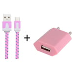 Pack Chargeur pour JBL FLIP 5 Smartphone Type C (Cable Noodle 1m Chargeur + Prise Secteur USB) Murale Android - ROSE PALE