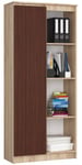 Bibliothèque de bureau AKORD R80 Chêne Sonoma 80 cm 1 porte façade Wengé 8 étagères 80x35x180 cm