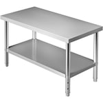 VEVOR Table de preparation en acier inoxydable, 48 x 30 x 34 pouces, capacite de charge de 550 lb, table de travail en metal robuste avec etagere