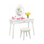 Goplus - Coiffeuse pour enfants avec tabouret,coiffeuse et chaise,table cosmetique avec miroir et tiroir,egalement comme bureau,Blanc