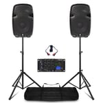 Compact High Powered 10" PA Speakers & Bluetooth MP3 USB Mixer Stand DJ Disco