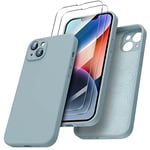 ORNARTO Compatible with iPhone 14 Plus Case 6.7 inch, with 2 Screen Protector Liquid Silicone Gel Rubber Cover [Full Body] Shockproof Protective Phone Case for iPhone 14 Plus-Succulent Mint Green