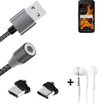 Data charging cable for + headphones Samsung Galaxy Xcover 4s + USB type C a. Mi