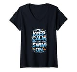 Womens Keep Calm and Swim On V-Neck T-Shirt