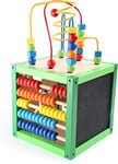 small foot 5886 Cube de motricité "Printemps" en bois, jouet pour bébé avec quatre surfaces de jeu et boucles de motricité, à partir de 1 an