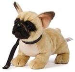 Uni-Toys Bouledogue français (Beige) - avec Laisse - 26 cm (Longueur) - Chien en Peluche - Doudou