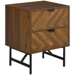 Two Drawer Herringbone Bedside Table Home Side Cabinet Storage