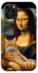 Coque pour iPhone 11 Pro Mona Lisa tenant un chat Portrait d'art Peinture Kitty Cat