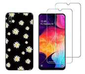 NOVAGO Compatible avec Samsung Galaxy A10 A105 - (Pack 3 en 1) Coque Souple et Solide + 2 Films vitre ecran Verre trempé résistants Anti Casse écran (Marguerite)