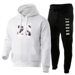 OKMJ Michael Jordan Homme Sweat à Capuche, 23 Casual Fitness Sportswear S-XXXL Mens Loose Tracksuit Loose Set Sweat à Capuche + Pantalon de survêtement, Confortable. White-M