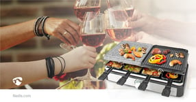 Stone Raclette Grill 8 Person 8 Pans and Spatulas Adjustable Termperature