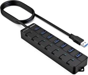 Hub USB,7 Ports USB 3.0 Hub avec des commutateurs et des voyants LED d'alimentation individuels Câble Long de 1,2 m pour Apple MacBook Air/Pro/iMac/MacPro/Ordinateurs et Ultrabooks Windows