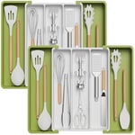 Lifewit Lot de 2 range-couverts pour tiroirs, extensibles, grands range-couverts de cuisine, réglables, en plastique, accessoires de cuisine, grand, vert et blanc