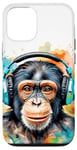 iPhone 15 Chimp Headphones Chimpanzee Monkey Funny Art Print Graphic Case