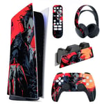 playvital Sticker Console pour ps5 Édition Digital Skin Decal pour ps5 Télécommande Autocollants pour ps5 Casque Habillages pour ps5 Station de Charge-Vampire Lune de Sang