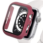 Protection d'Écran Compatible Pour Apple Watch Case 45mm 44mm 42mm 41mm 40mm 38mm, Hard Pc Case Avec Protection d'Écran Hd En Verre Trempé Pour Iwatch Series 9 8 7 6 Se 5 4 3 2 1, Vin Rouge, 42mm