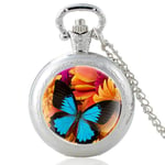 DSHUJC Pocket Watch, Butterflies in Flowers Vintage Quartz Pocket Watch Men Women Glass Dome Charm Pendant Necklace Hours Clock Gifts