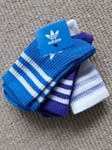 3 PAIRS ADIDAS SMALL UK 4.5-5.5 37-39 SHORT CREW Purple Blue White SOCKS Box12