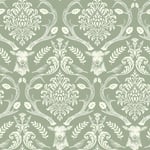 Woodland Damask Wallpaper Stag Head Birds Floral Leaf Arthouse 923706 Sage Green