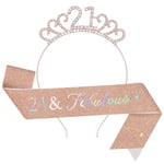 TOPWAYS 21st Birthday Sash and Tiara Set, Rose Gold 21 21 Fabulous, 