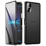 För Sony Xperia 10 VI Härdat Glasfodral Metallram Klar PC Bak Magnetiskt Telefonfodral - Svart