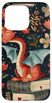 Coque pour iPhone 15 Pro Max Motif de ver de bibliothèque Cute Dragon Books Cottagecore