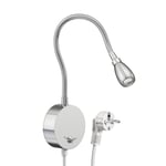 Lampe de lecture/applique LED HAN, col de cygne, interrupteur, fiche, chrome