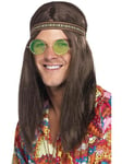 Smiffys Mens Hippie Kit, Brown with Headband, Specs and Necklace, 1960's Groovy Fancy Dress, Adult Dress Up Accessories