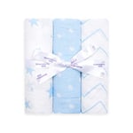 Bloomsbury Mill - Baby Swaddle Blanket - Soft 100% Organic Cotton Swaddles for Newborn - Large Muslin Cloths for Baby Boys - Pack of 3 - Baby Essentials for Newborn - Blue & White - 120x120cm