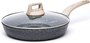 CAROTE 20cm Non Stick Skillet Frying Pan with Lid, Granite Non Stick Omelet Fry