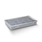 TOX 094900909 Boîte Assortie en Plastique Robuste, 9 Compartiments Fixes, Boîte de Tri pour Ranger Clairement de Petites Pièces, Couvercle Transparent, Empilable, 29L x 18.5l x 4.6h cm, Gris, 1 pièce