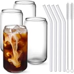 4 Pack Beer Can Glass With Glass Straw And Cleaning Brush Iced Coffee Cup