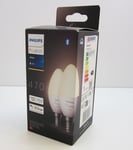 Philips Hue White Smart Light Bulb Candle 2 Pack [E14 Small Edison Screw] 5.5W