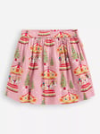 Mini Boden Kids' Cotton Carousel Print Flared Skirt, Pink Carousel