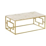 Table basse Dhelgaso, Table basse, Porte-revues pour canapé, Etagère de salon, 100x60h40 cm, Marbre Blanc et Or - Dmora