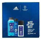 Adidas Uefa Best Of The Best miesten setti: suihkedeodorantti, 75 ml + suihkugeeli, 250 ml + suihke-deodorantti, 150 ml.