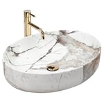 Rea VASQUE À POSER QUEEN THUNDER SHINY Lavabo Salle de Bain 550 x 415 x 140 mm en Céramique (Blanc, imitation de marbre)