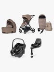 Silver Cross Reef 2 Pushchair, Carrycot & Accessories with Maxi-Cosi Pebble 360 Baby Car Seat and FamilyFix 360 Base Bundle, Mocha/Black