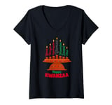 Womens Kinara Seven Candles Principles Of Kwanzaa Happy Kwanzaa V-Neck T-Shirt