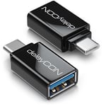 deleyCON USB-C vers Adaptateur USB (2 Pièces) - USB 3.0 Adaptateur OTG 5 Gbit/s - Thunderbolt 3/4 vers USB 3.0 pour IPhone 15 Pro Max MacBook Pro Air 2023 IPad Mini iMac - Noir