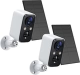 2 Paquets-Blanc Camera WiFi Exterieure sans Fil Batterie, Camera WiFi Solaire avec Vision Nocturne Couleur,PIR Détection Mouvement,Audio Bidirectionnel,IP66