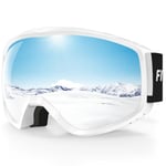 Findway Masque de Ski, Lunette de Ski pour Homme Femme Adulte, Masqué Ski OTG pour Ski et Snowboard Anti-buée, Anti-UV Argent Photochromique Lentille Sphérique