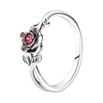 Pandora Bague Disney La Belle et la Bête en argent sterling rose avec zircones cubiques rouges et transparentes, taille 56