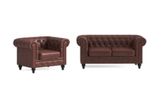 Chesterfield Lyx Sofagruppe 2-seter+Lenestol - Brun sofagruppe