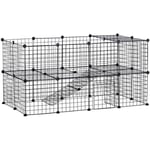 Pawhut - Cage parc enclos pour animaux domestiques l 146 x l 73 x h 73 cm modulable 2 niveaux 36 panneaux bords arrondis fil métallique noir