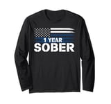 One Year Sober Anniversary Recovery Gift Distressed USA Flag Long Sleeve T-Shirt